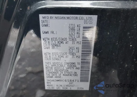 2015 Nissan Pathfinder Platinum/S/Sl/Sv from USA, damaged, VIN 5N1AR2MM9FC658471